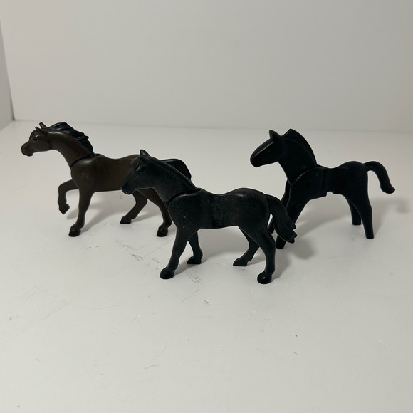 Playmobil Other - Vintage Playmobil Horses Lot of 3 Geobra 1974 Black Brown Figures Replacement